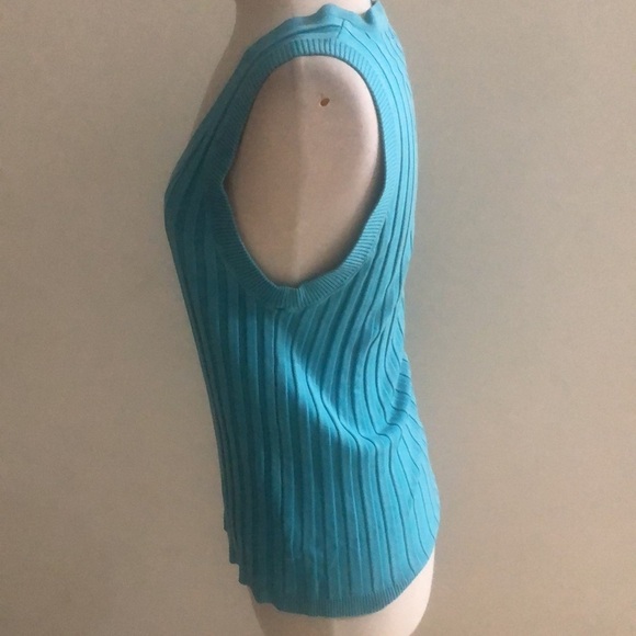 Camille la vie Blue Turquoise top w bling zipper - Ribbed - Sleeveless Size M - Picture 4 of 7
